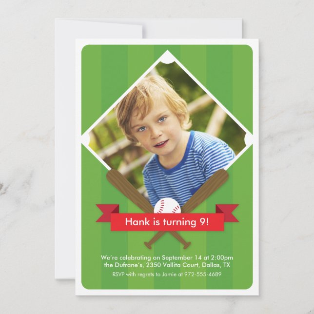 Invitación Crimson - Batter Up Children's Party Invitation -  (Anverso)