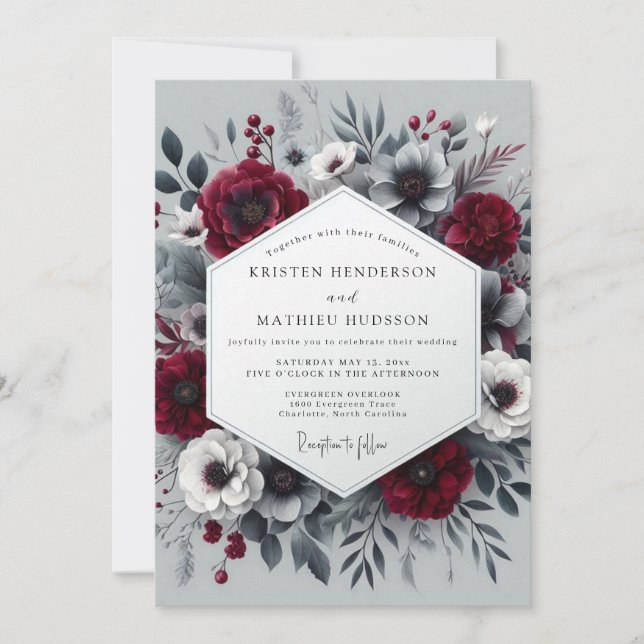 Invitación Crimson Bloom Moody Romance Wedding (Anverso)