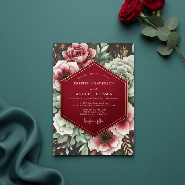 Invitación Crimson Bloom Romance Wedding (Subido por el creador)