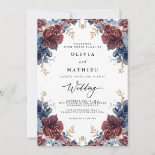 Invitación Crimson Blue Floral Romance Boda