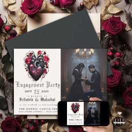 Invitación Crímson De Corazón De Gótico Raro Y Rosas