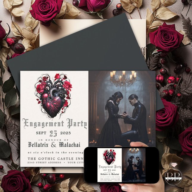 Invitación Crímson De Corazón De Gótico Raro Y Rosas (Subido por el creador)