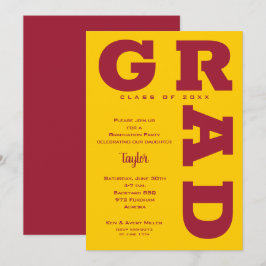 Invitación Crimson de GRAD sobre graduación de oro