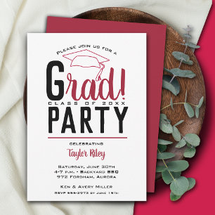 Invitación Crimson de graduación y Fiesta negro