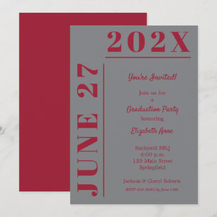 Invitación Crimson en la fiesta de graduación gris