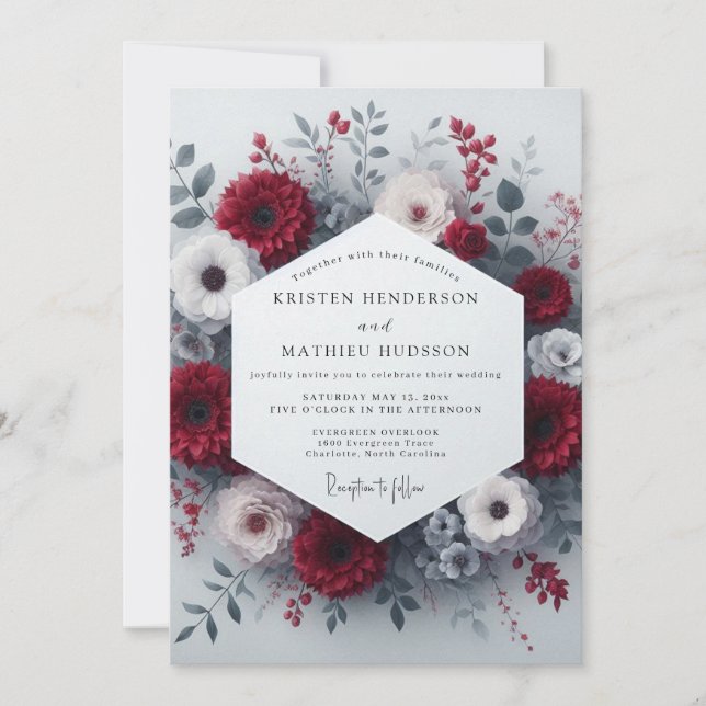 Invitación Crimson Floral Romance Wedding (Anverso)
