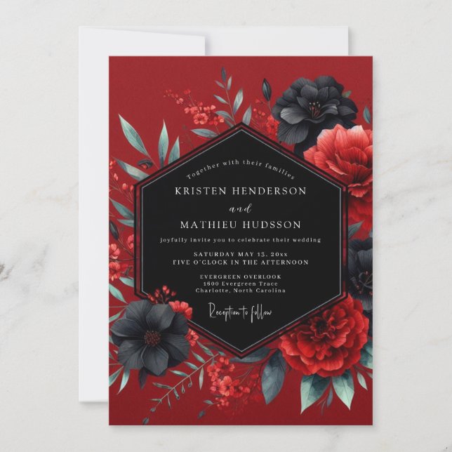 Invitación Crimson Gothic Flora Wedding (Anverso)
