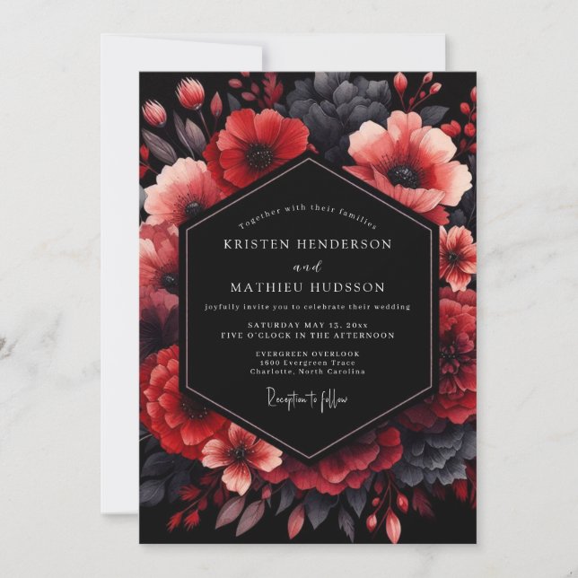 Invitación Crimson Nocturnal Bloom Wedding (Anverso)