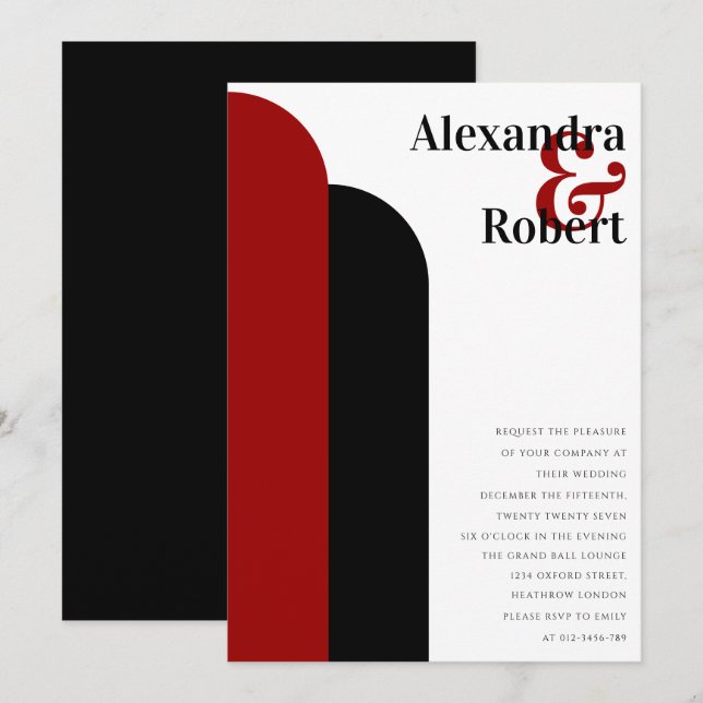 Invitación Crimson Red Black Ultra Modern Minimal (Anverso / Reverso)