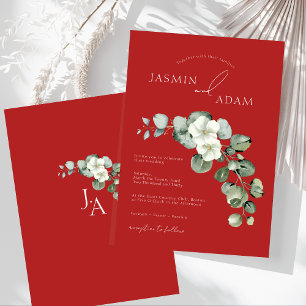 Invitación Crimson Red Eucalyptus Greenery Foliage Boda