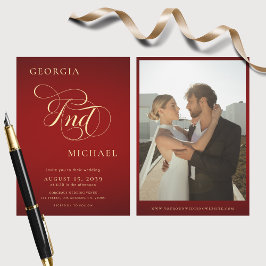 Invitación Crimson Red & Gold Script Moderno Boda de fotograf