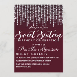 Invitación Crimson Red Hanging Diamond Lights Sweet 16