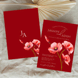 Invitación Crimson Red Poppies Monograma Boda