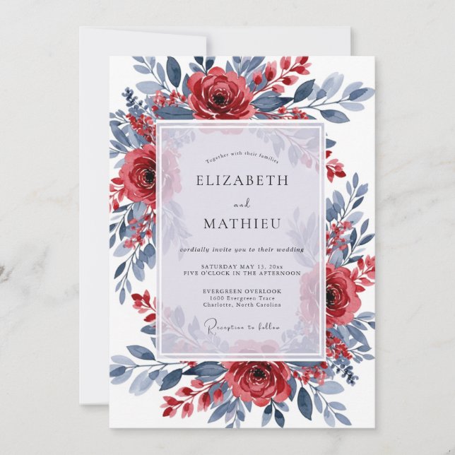 Invitación Crimson Slate Ornate Winter Wedding (Anverso)