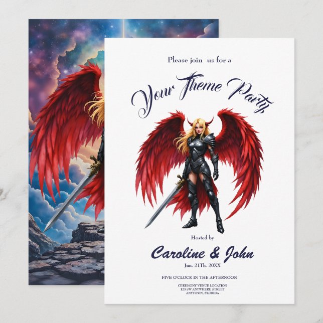Invitación Crimson Wing – Fallen Angel Warrior. (Anverso / Reverso)