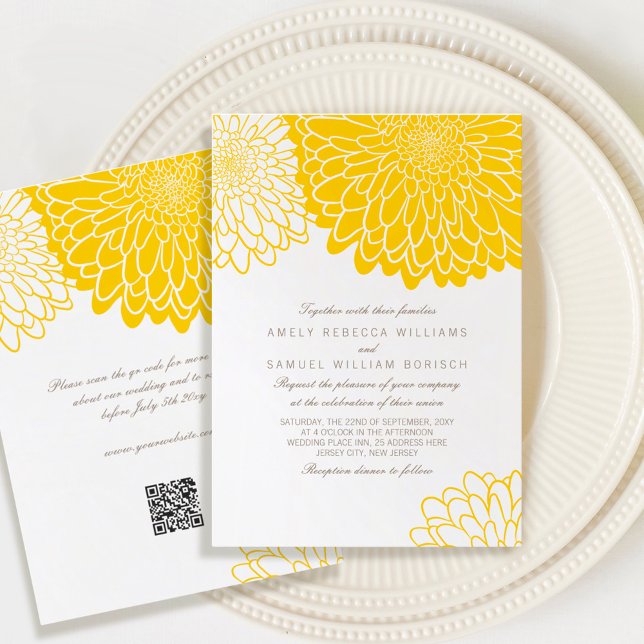 Invitación Crisantemo amarillo blanco Boda simple QR RSVP (Subido por el creador)