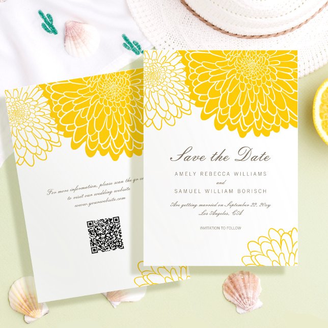 Invitación Crisantemo amarillo blanco Código QR Guardar fecha (Subido por el creador)