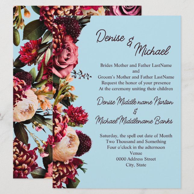 Invitación Crisantemo en Azúcar hilada azul (Anverso / Reverso)