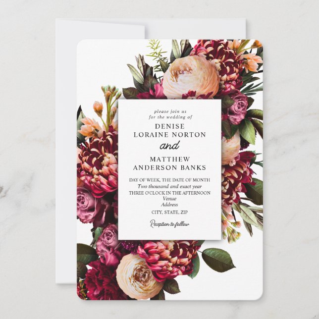 Invitación Crisantemo en blanco brillante (Anverso)