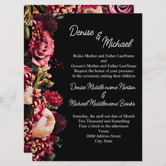 Invitación Crisantemo en blanco de nieve (Anverso / Reverso)