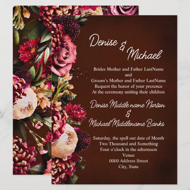 Invitación Crisantemo en Boda de vino (Anverso / Reverso)