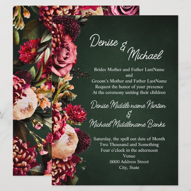 Invitación Crisantemo en Boda Esmeralda (Anverso / Reverso)