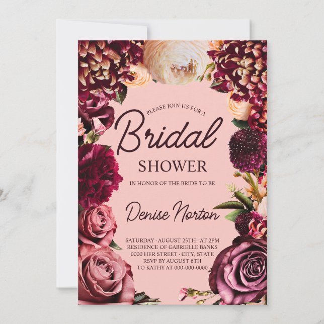 Invitación Crisantemo en la ducha de novia rosa Gossamer (Anverso)