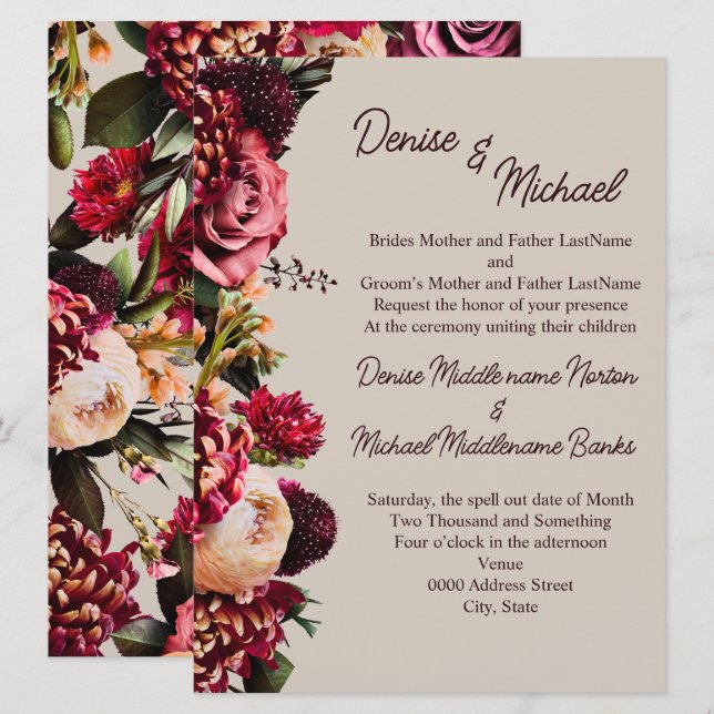 Invitación Crisantemo en Pálido Perfecto (Anverso / Reverso)