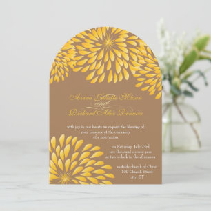 Invitación Crisantemo floral moderno gris y amarillo