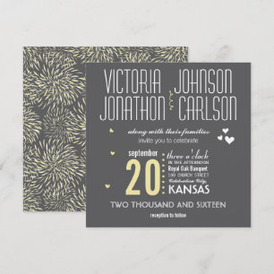 Invitación Crisantemo Floral Moderno Gris y Amarillo