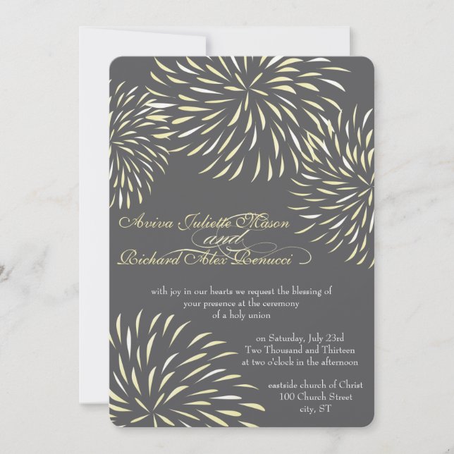 Invitación Crisantemo floral moderno gris y amarillo (Anverso)