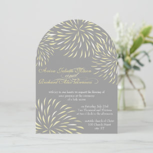 Invitación Crisantemo floral moderno gris y amarillo