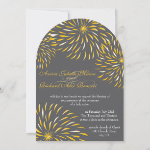 Invitación Crisantemo floral moderno gris y amarillo