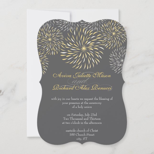 Invitación Crisantemo floral moderno gris y amarillo (Anverso)