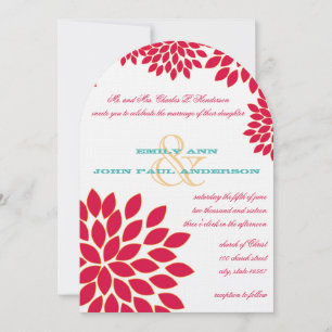 Invitación Crisantemo floral rojo y turquesa moderno