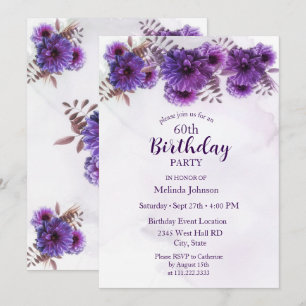 Invitación Crisantemo púrpura 60 cumpleaños