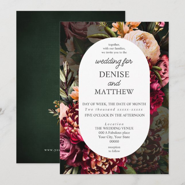 Invitación Crisantemo romántico en Boda Esmeralda (Anverso / Reverso)