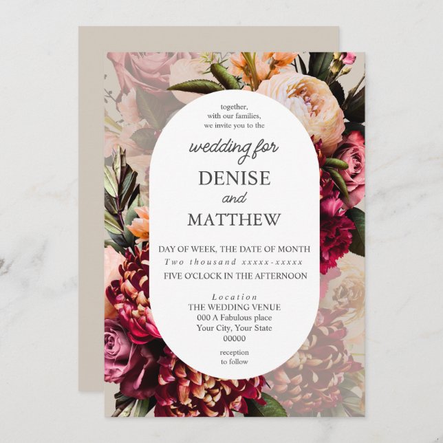 Invitación Crisantemo Romántico En Boda Perfectamente Pálido (Anverso / Reverso)