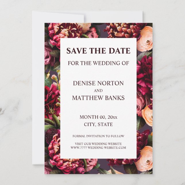 Invitación Crisantemo romántico en la hora de guardar el plat (Reverso)