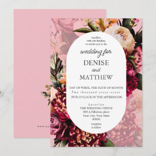 Invitación Crisantemo romántico en rosa con flores de almendr