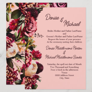 Invitación Crisantemo Romántico sobre Rosa Telaraña