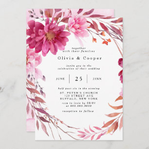Invitación Crisantemo rosa caliente Boda de la corona