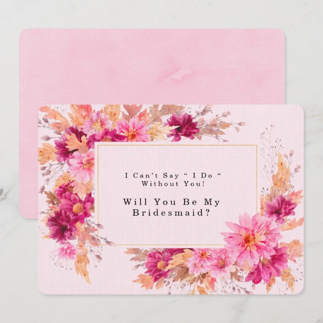 Invitación Crisantemo Rosado Caliente Serás Mi Novia (Anverso / Reverso)