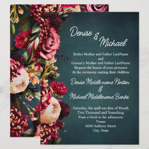 Invitación Crisantemo sobre Boda Verde azulado