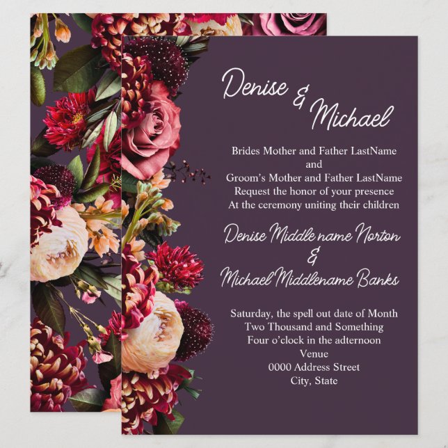 Invitación Crisantemo sobre ciruelo a medianoche (Anverso / Reverso)