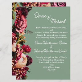 Invitación Crisantemo sobre verde albahaca