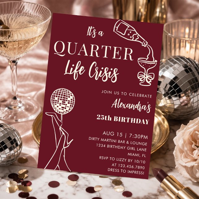 Invitación Crisis de Cuarto de Vida de 25 Cumpleaños Marfil d (Subido por el creador)