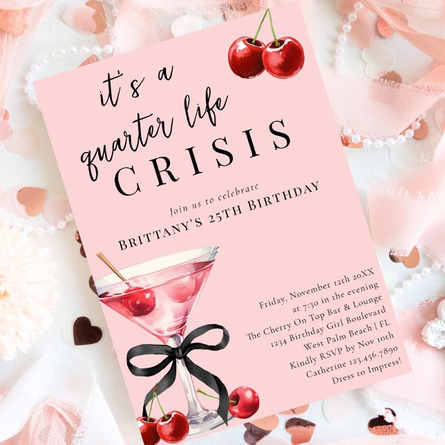 Invitación Crisis de vida trimestral Cherry Martini 25 cumple (Subido por el creador)