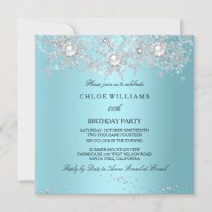 Invitación Cristal Azul Teal Perla Copo de Nieve Plateado Inv