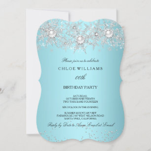 Invitación Cristal Azul Teal Perla Copo de Nieve Plateado Inv